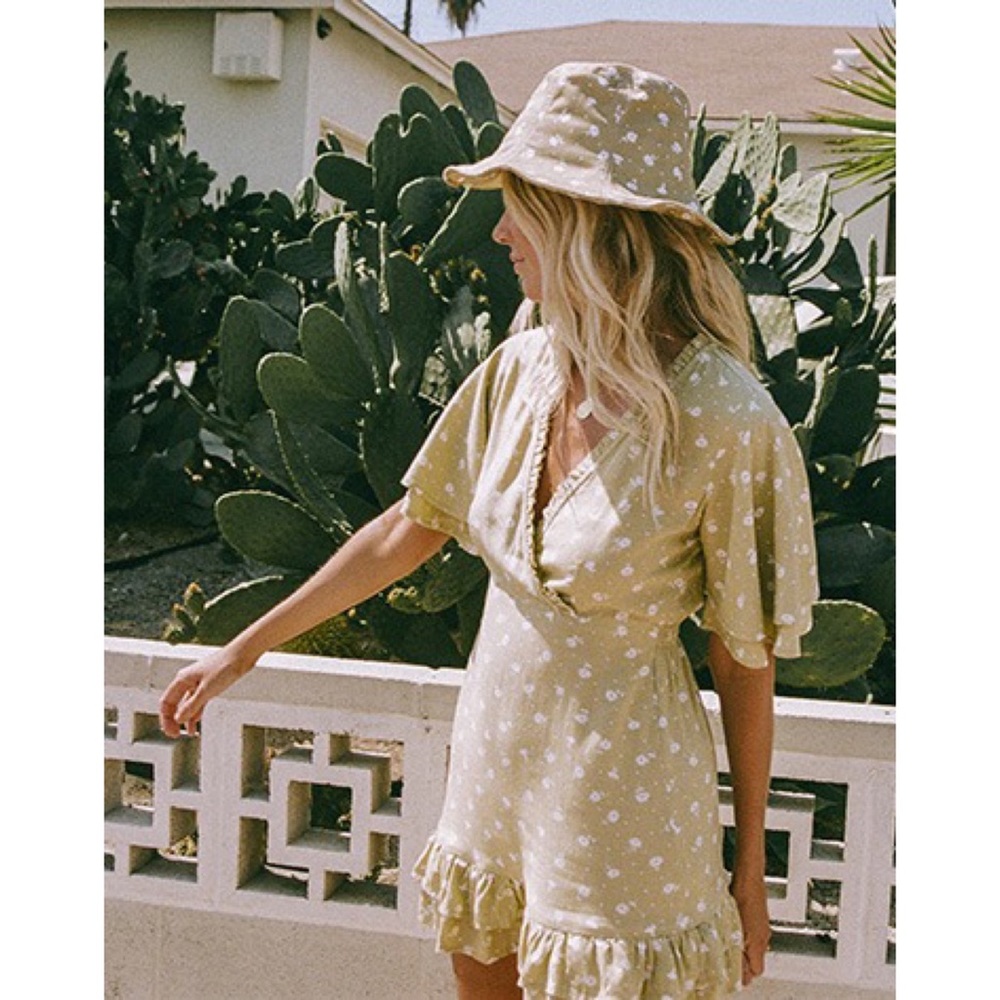 Billabong x Salty Blonde Ruffle Matcha Green Mini Dress - Picture 4 of 7